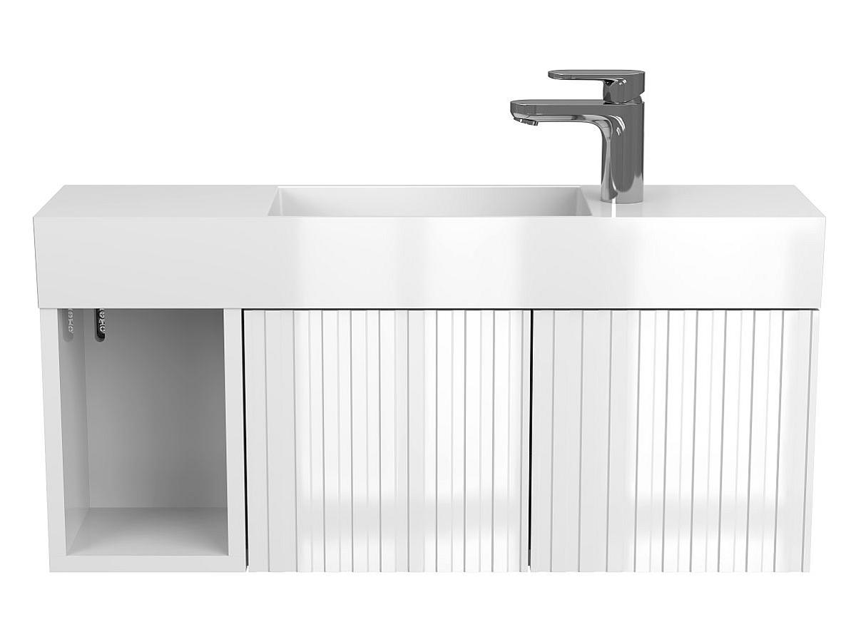 Тумба подвесная AURA белая глянцевая с умывальником TONI 850