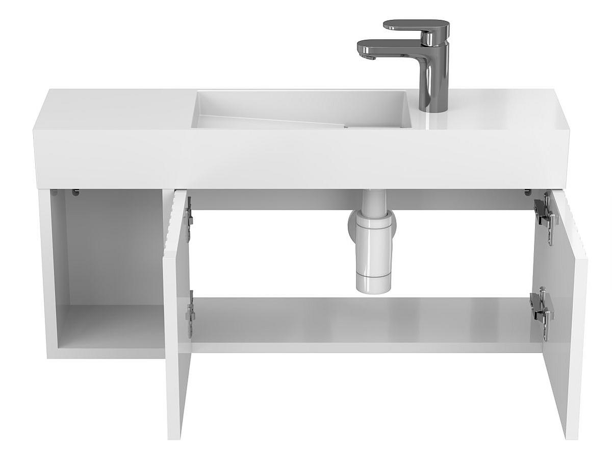 Тумба подвесная AURA белая глянцевая с умывальником TONI 850