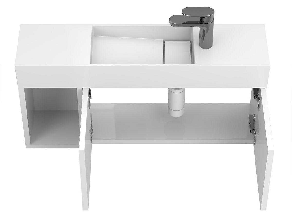 Тумба подвесная AURA белая глянцевая с умывальником TONI 850