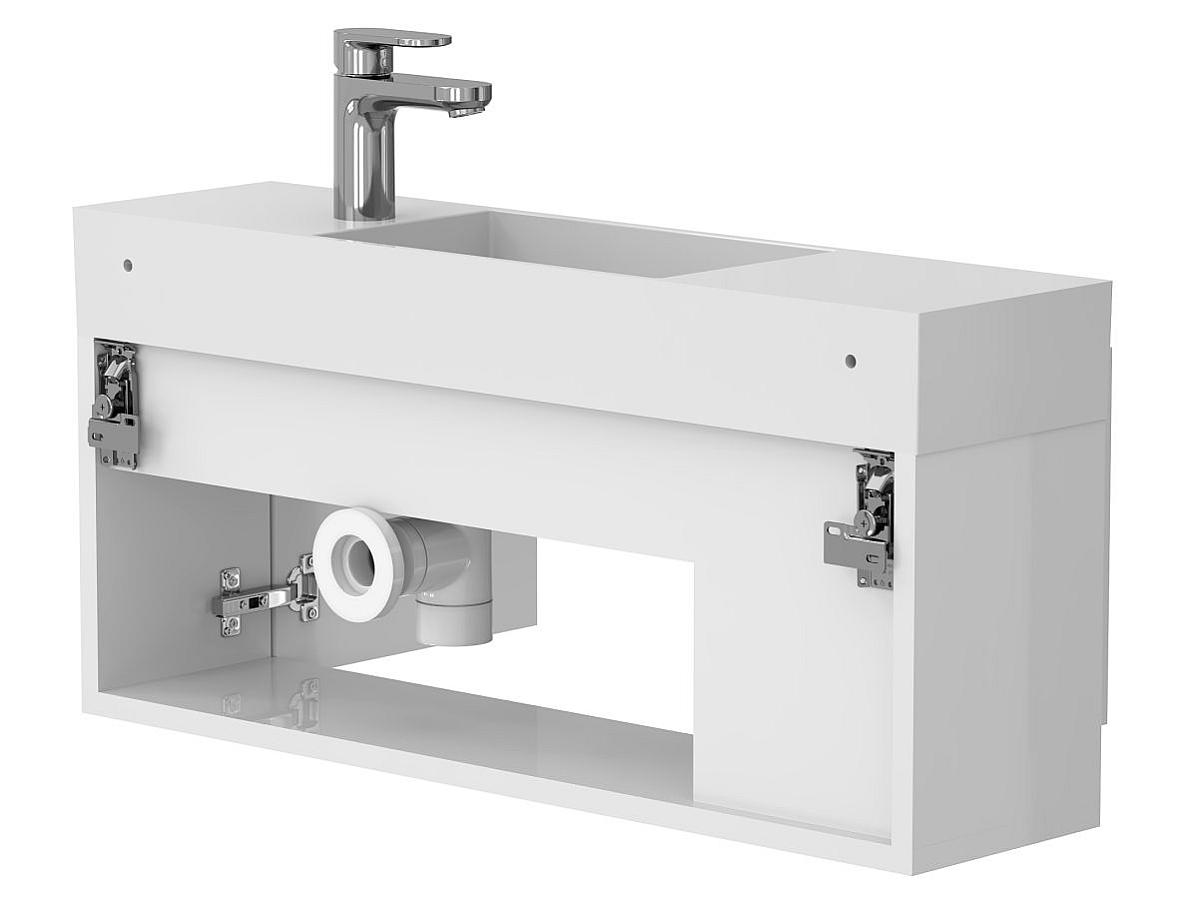 Тумба подвесная AURA белая глянцевая с умывальником TONI 850