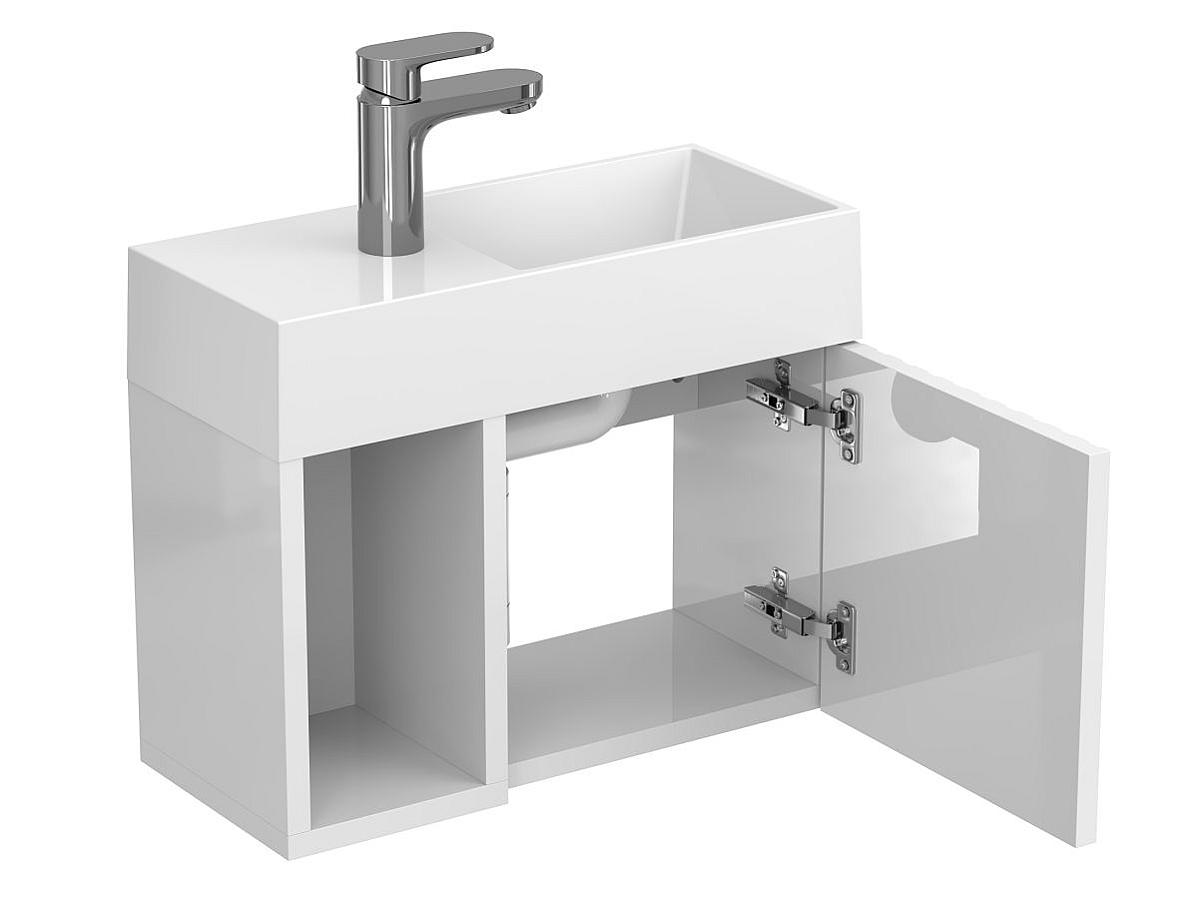 Тумба подвесная AURA белая soft-touch с умывальником COPPER 500