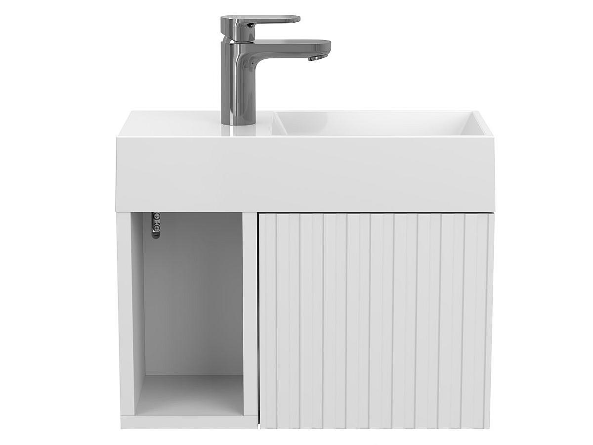 Тумба подвесная AURA белая soft-touch с умывальником COPPER 500