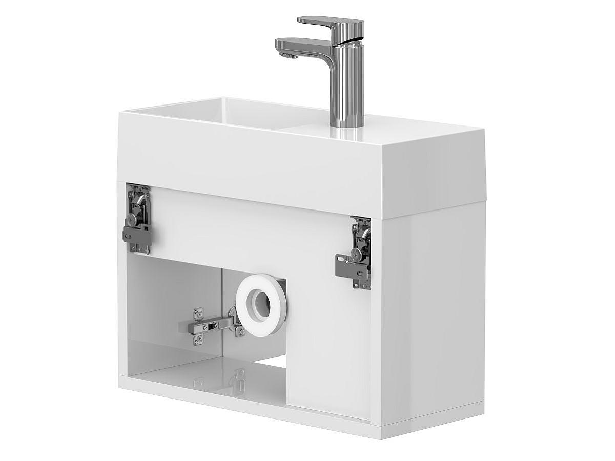 Тумба подвесная AURA белая soft-touch с умывальником COPPER 500