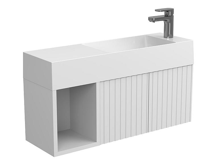 Тумба підвісна AURA біла матова з умивальником SHANGHAI R