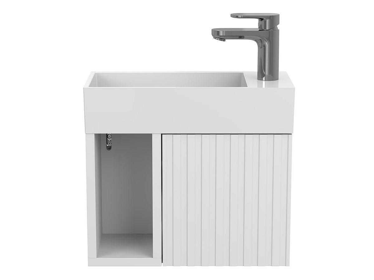 Тумба подвесная AURA белая soft-touch с умывальником TONI 450