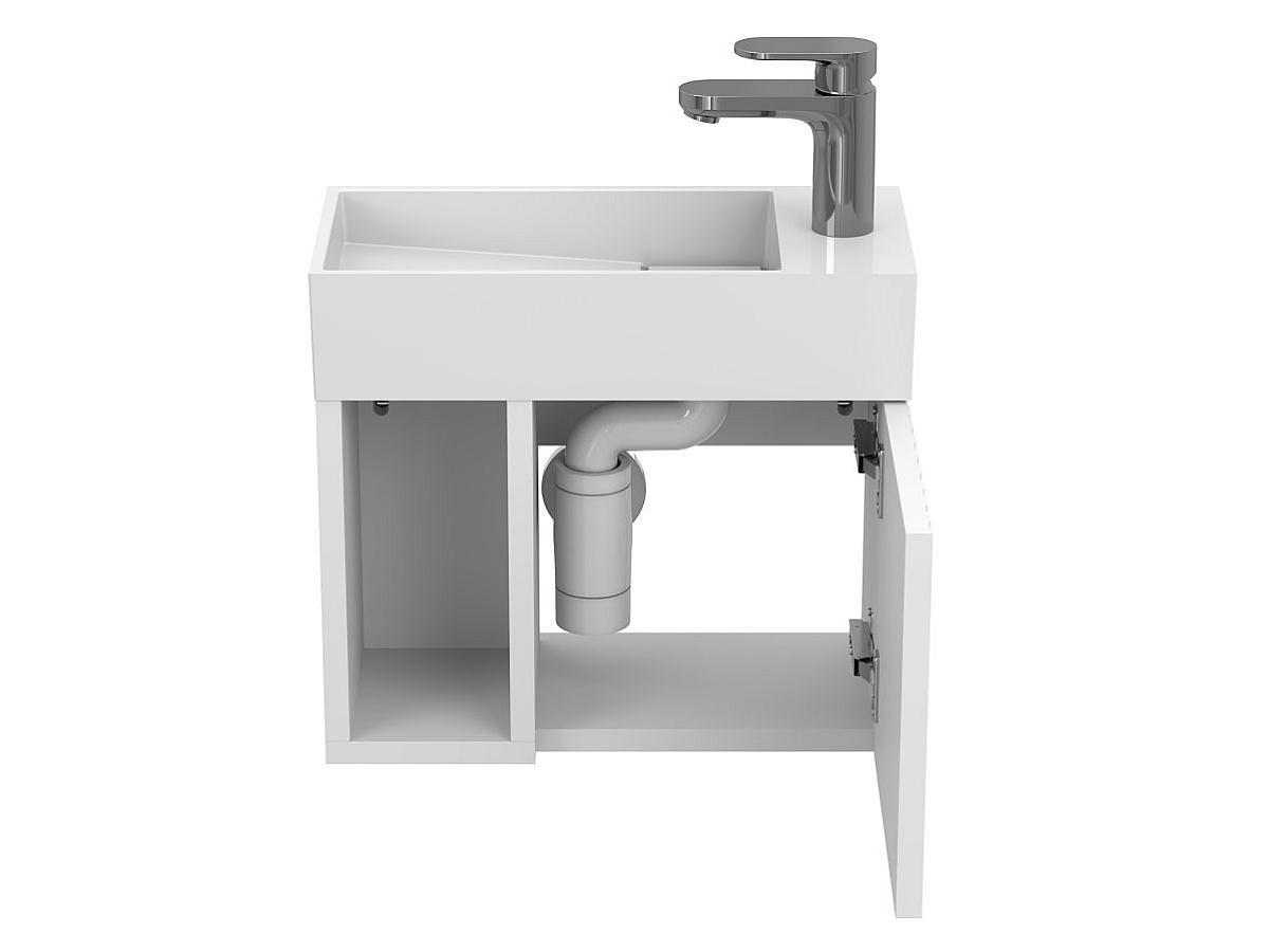 Тумба подвесная AURA белая soft-touch с умывальником TONI 450