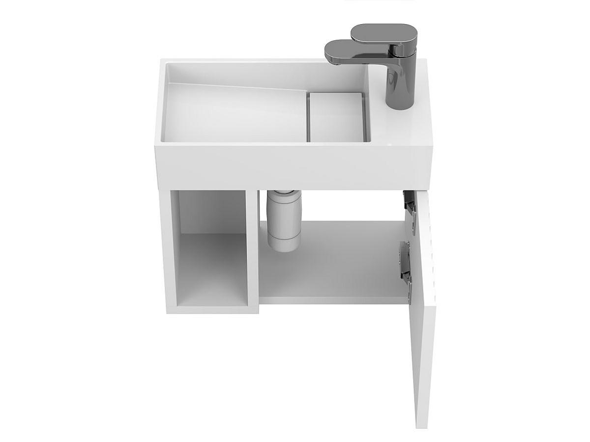 Тумба подвесная AURA белая soft-touch с умывальником TONI 450
