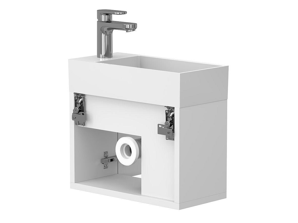 Тумба подвесная AURA белая soft-touch с умывальником TONI 450
