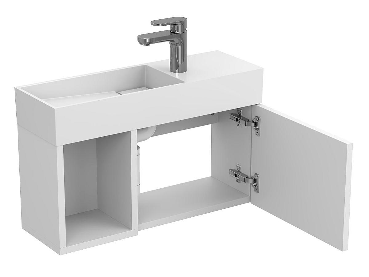 Тумба подвесная AURA белая матовая с умывальником TONI 650