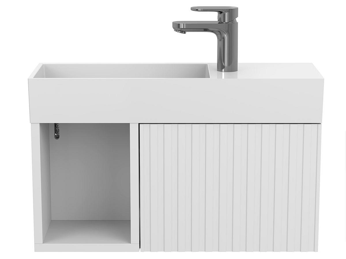 Тумба подвесная AURA белая матовая с умывальником TONI 650