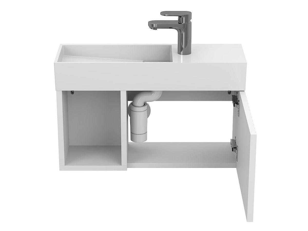 Тумба подвесная AURA белая матовая с умывальником TONI 650