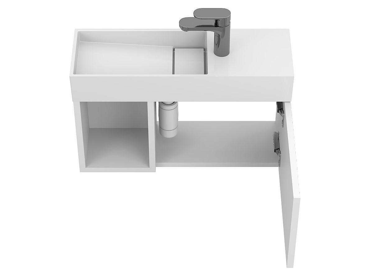 Тумба подвесная AURA белая матовая с умывальником TONI 650