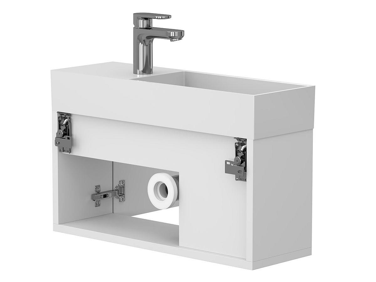 Тумба подвесная AURA белая матовая с умывальником TONI 650