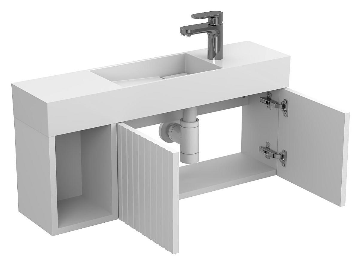 Тумба подвесная AURA белая soft-touch с умывальником TONI 850