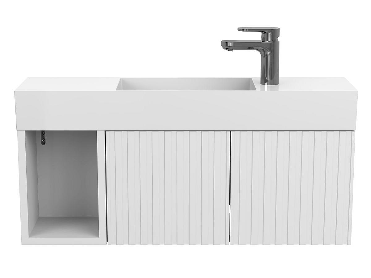 Тумба подвесная AURA белая soft-touch с умывальником TONI 850