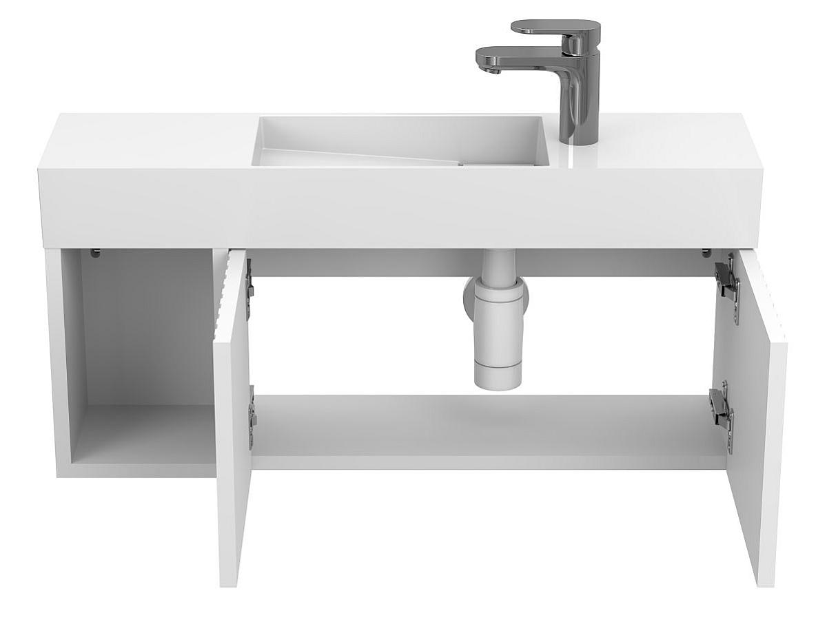 Тумба подвесная AURA белая soft-touch с умывальником TONI 850