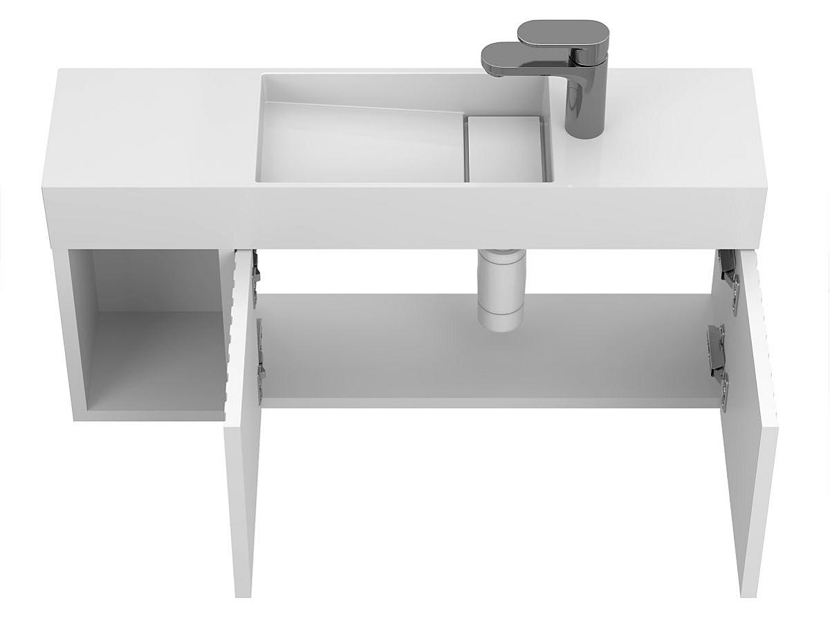 Тумба подвесная AURA белая soft-touch с умывальником TONI 850