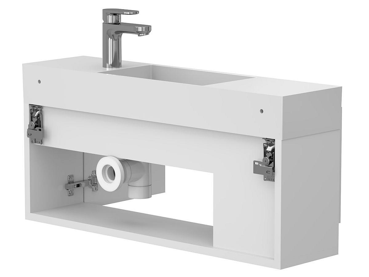 Тумба подвесная AURA белая soft-touch с умывальником TONI 850