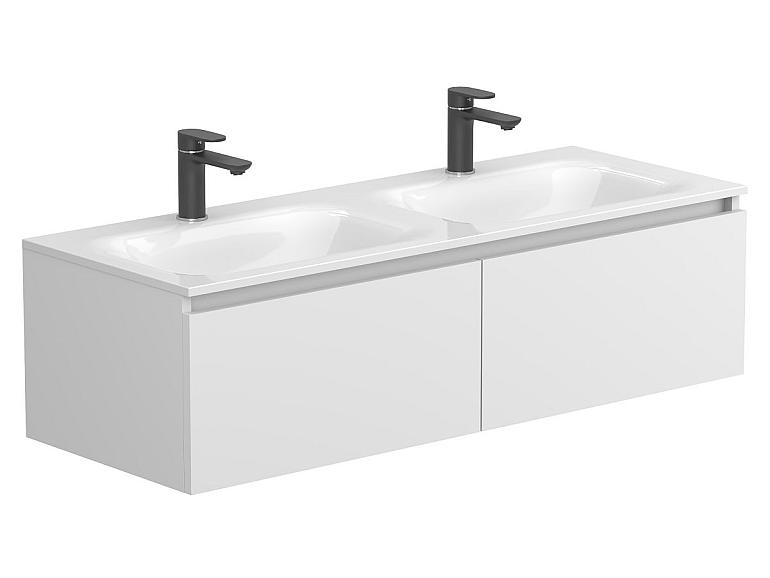 Тумба подвесная BASE МДФ ламинированый, белая матовая с умывальником JESSEL 1200 D