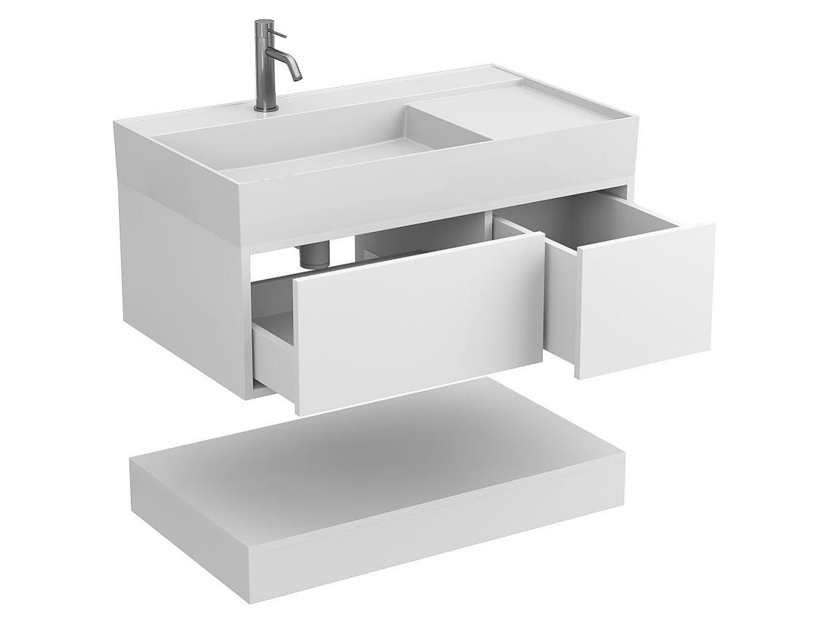 Тумба подвесная DUO Белая с умывальником SOUL 900