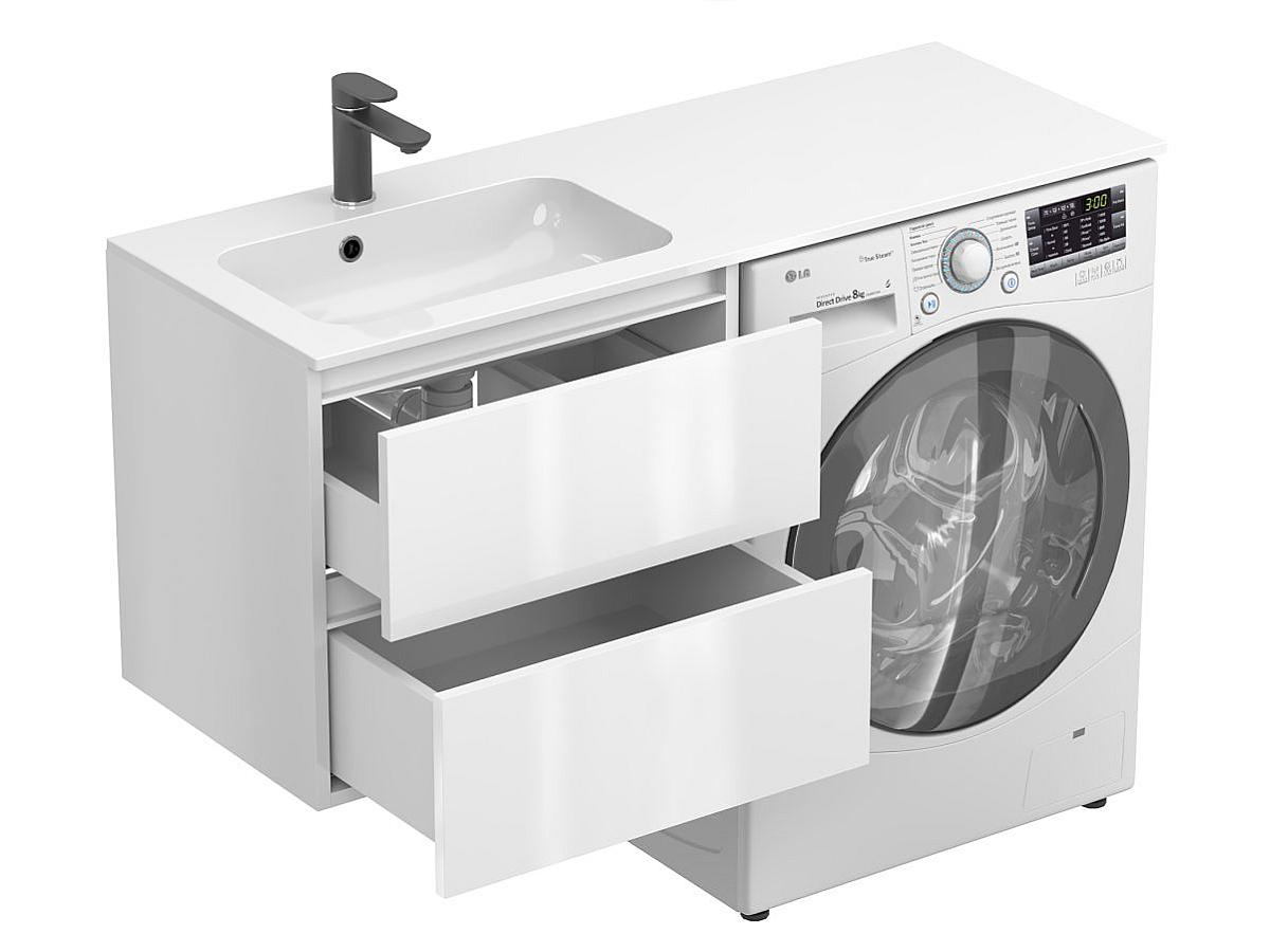 Тумба подвесная LUMO Белая глянцевая с умывальником DELLA 1200 L