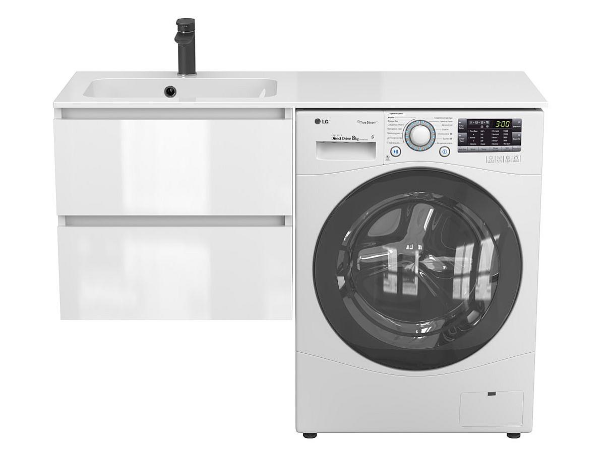 Тумба подвесная LUMO Белая глянцевая с умывальником DELLA 1200 L