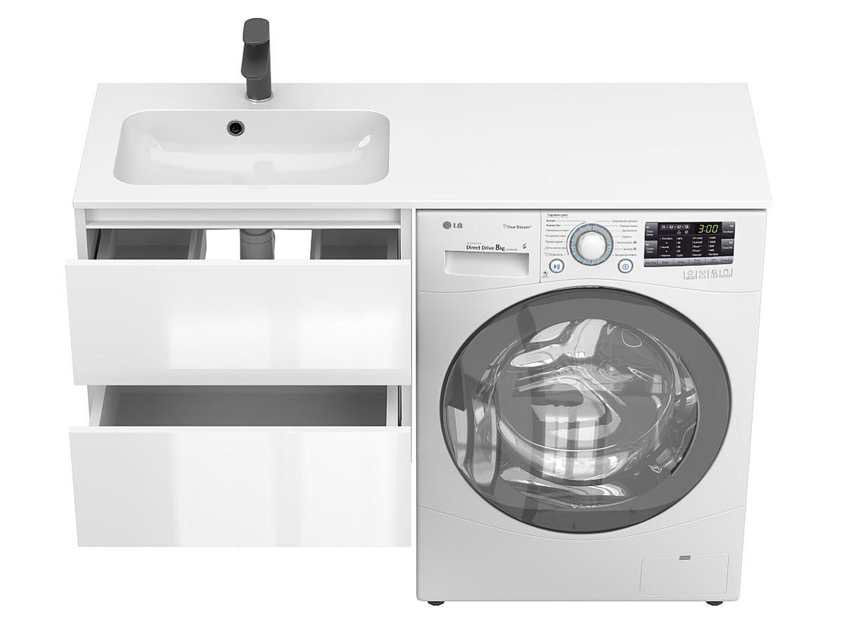 Тумба подвесная LUMO Белая глянцевая с умывальником DELLA 1200 L