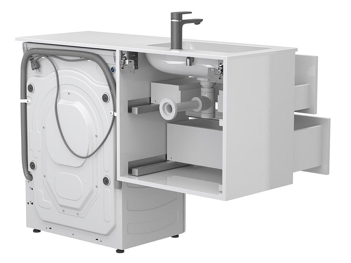 Тумба подвесная LUMO Белая глянцевая с умывальником DELLA 1200 L