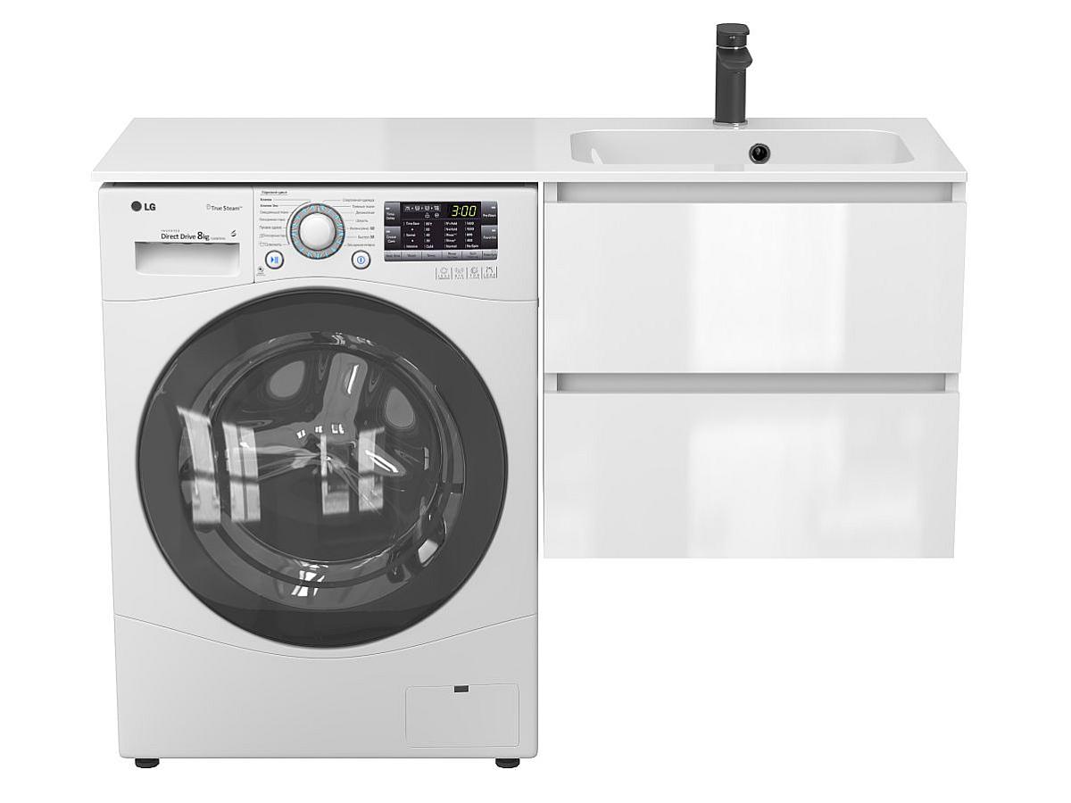 Тумба подвесная LUMO Белая глянцевая с умывальником DELLA 1200 R