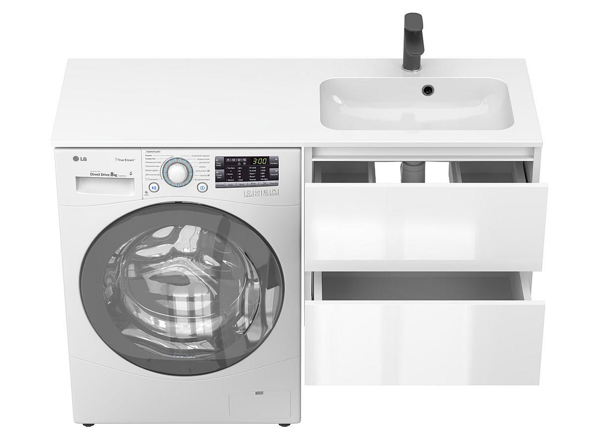 Тумба подвесная LUMO Белая глянцевая с умывальником DELLA 1200 R