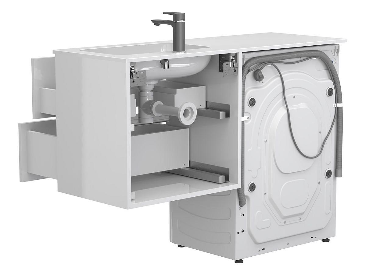 Тумба подвесная LUMO Белая глянцевая с умывальником DELLA 1200 R