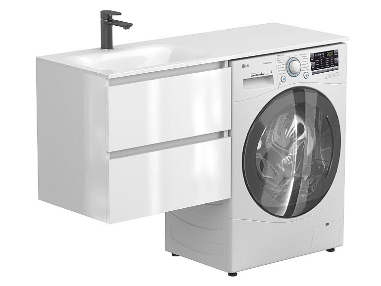 Тумба підвісна LUMO Біла глянцева з умивальником JESSEL 1200 L