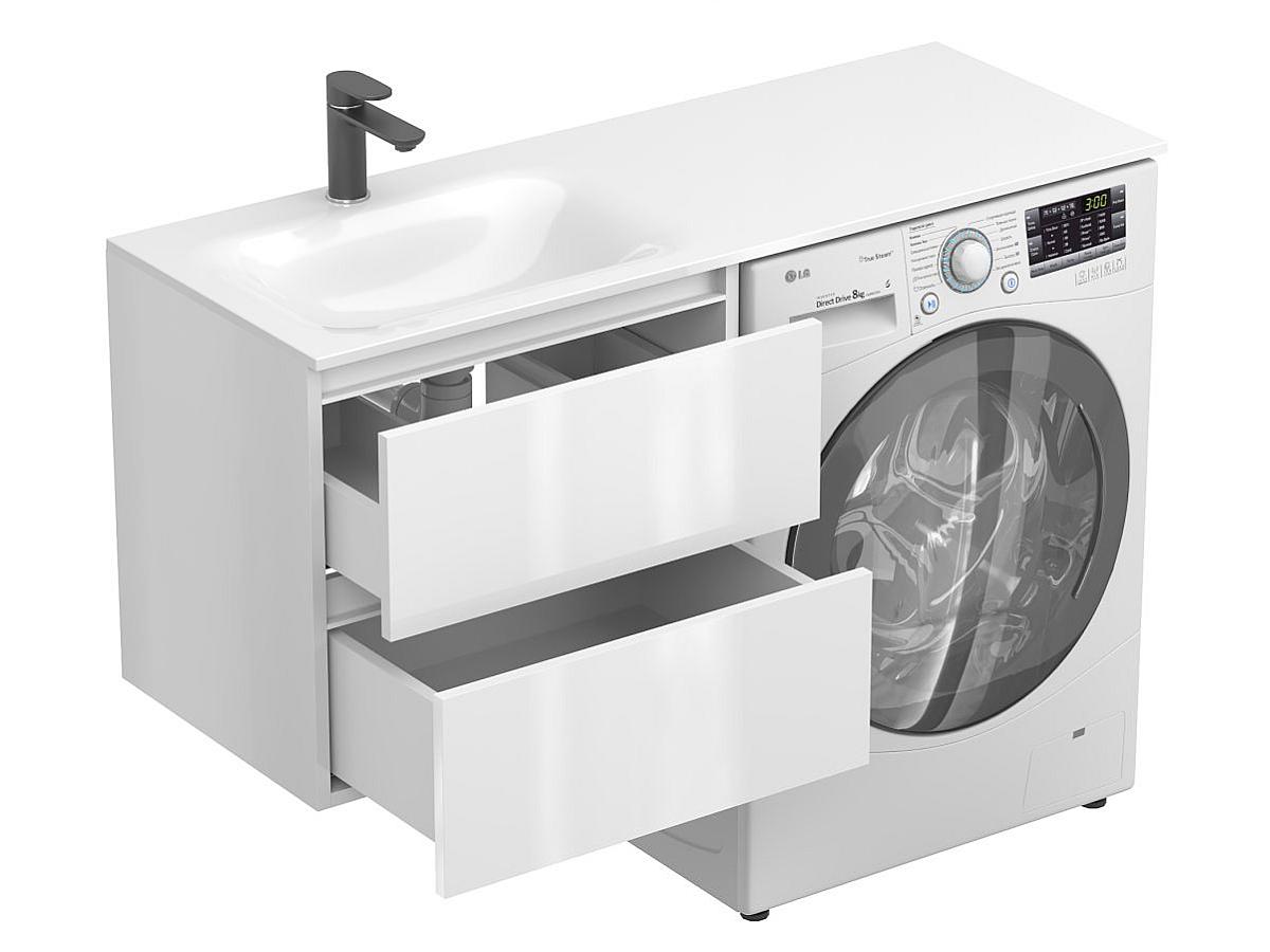 Тумба подвесная LUMO Белая глянцевая с умывальником JESSEL 1200 L