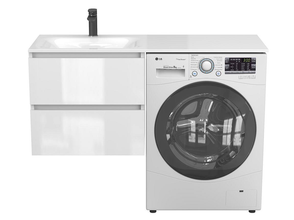 Тумба подвесная LUMO Белая глянцевая с умывальником JESSEL 1200 L