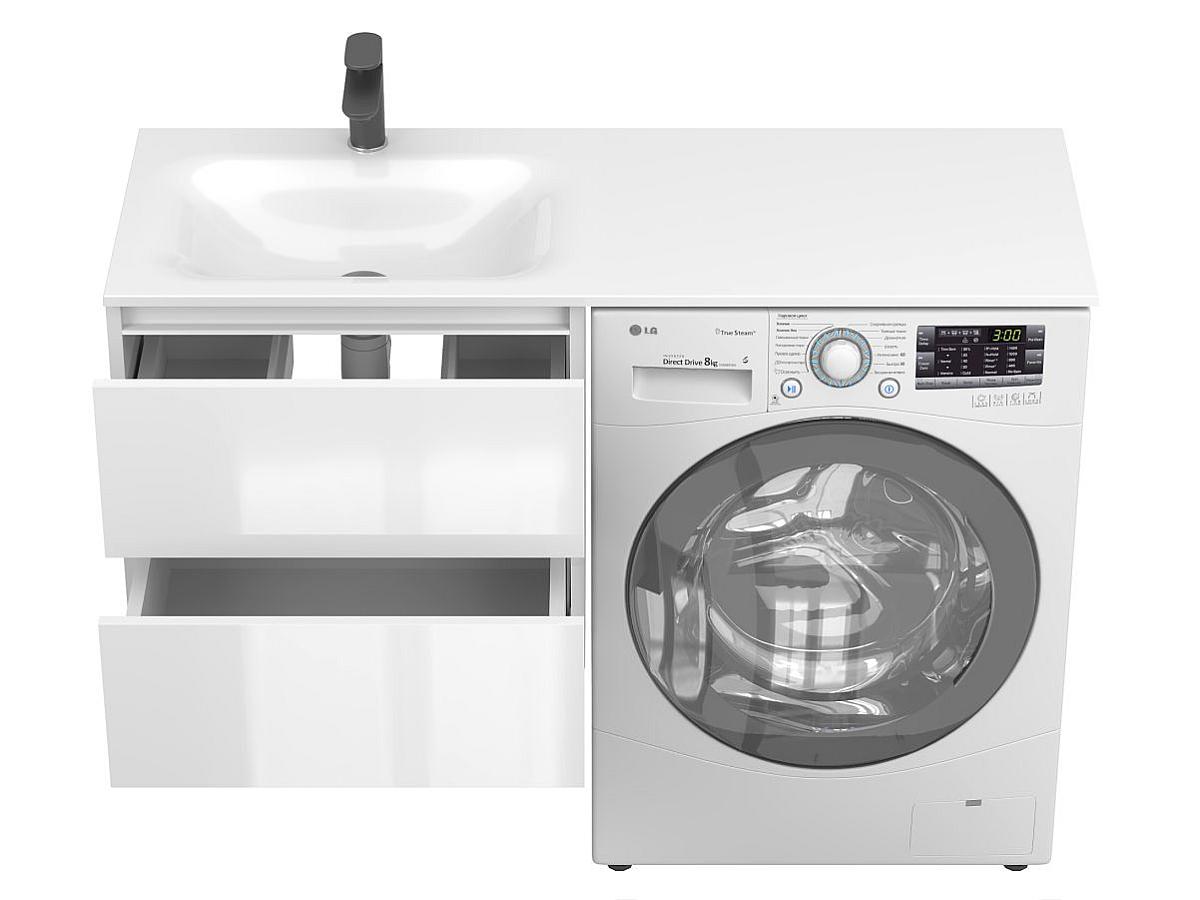 Тумба подвесная LUMO Белая глянцевая с умывальником JESSEL 1200 L