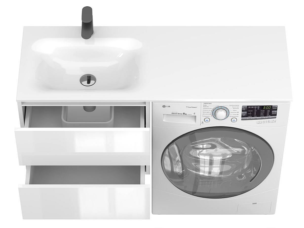 Тумба подвесная LUMO Белая глянцевая с умывальником JESSEL 1200 L