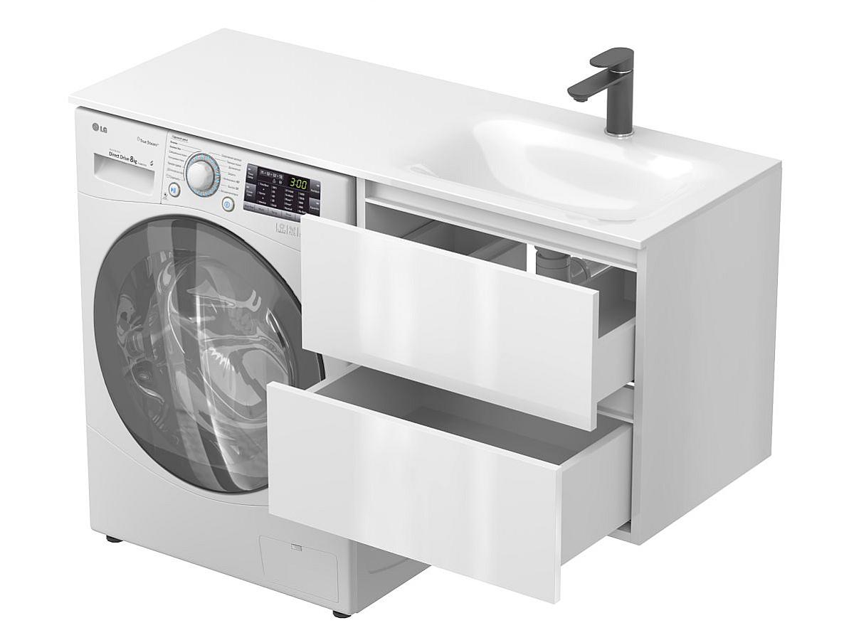 Тумба подвесная LUMO Белая глянцевая с умывальником JESSEL 1200 R