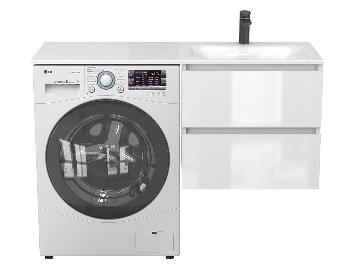 Тумба подвесная LUMO Белая глянцевая с умывальником JESSEL 1200 R