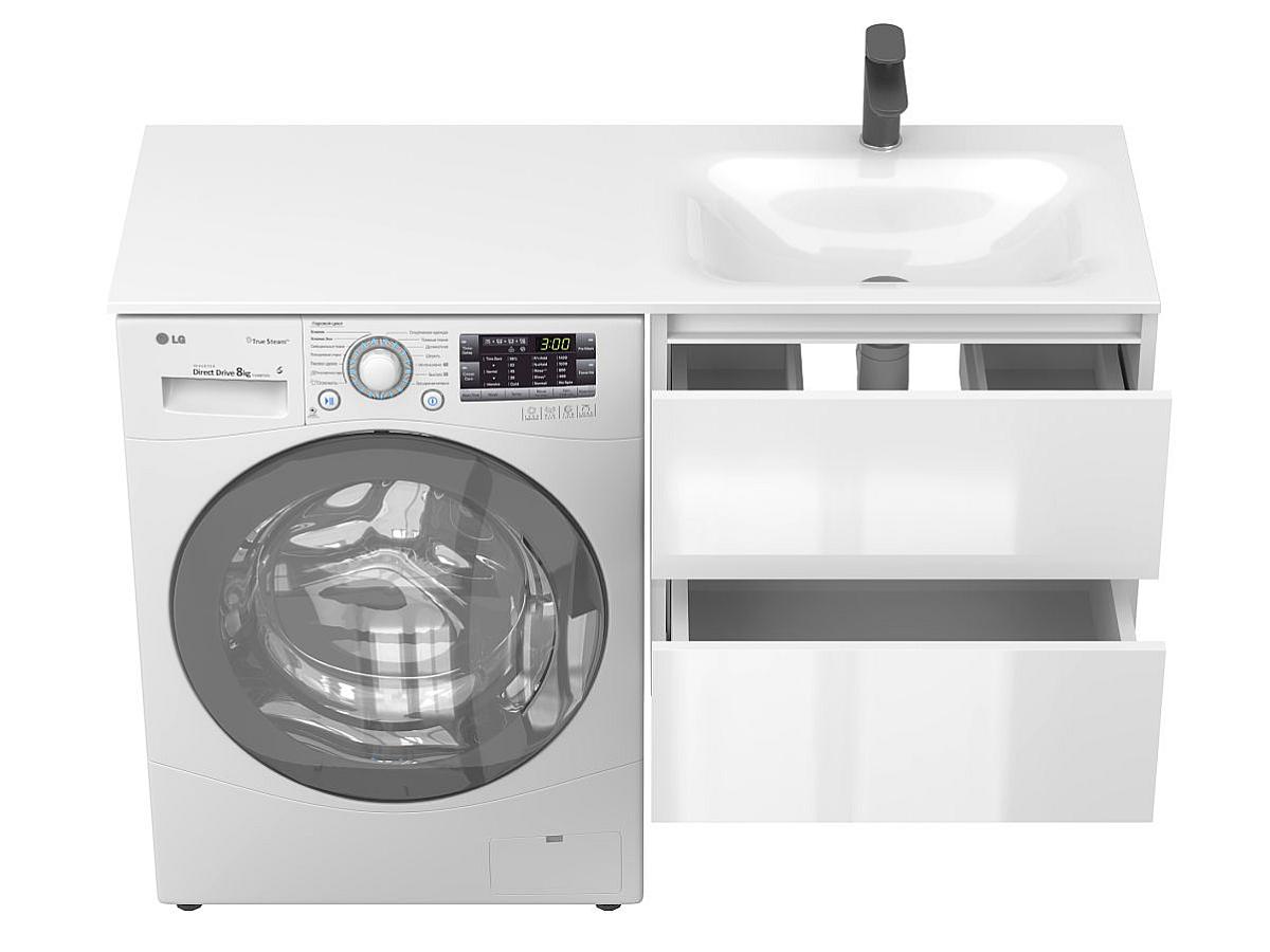 Тумба подвесная LUMO Белая глянцевая с умывальником JESSEL 1200 R