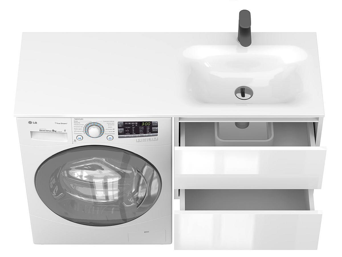 Тумба подвесная LUMO Белая глянцевая с умывальником JESSEL 1200 R