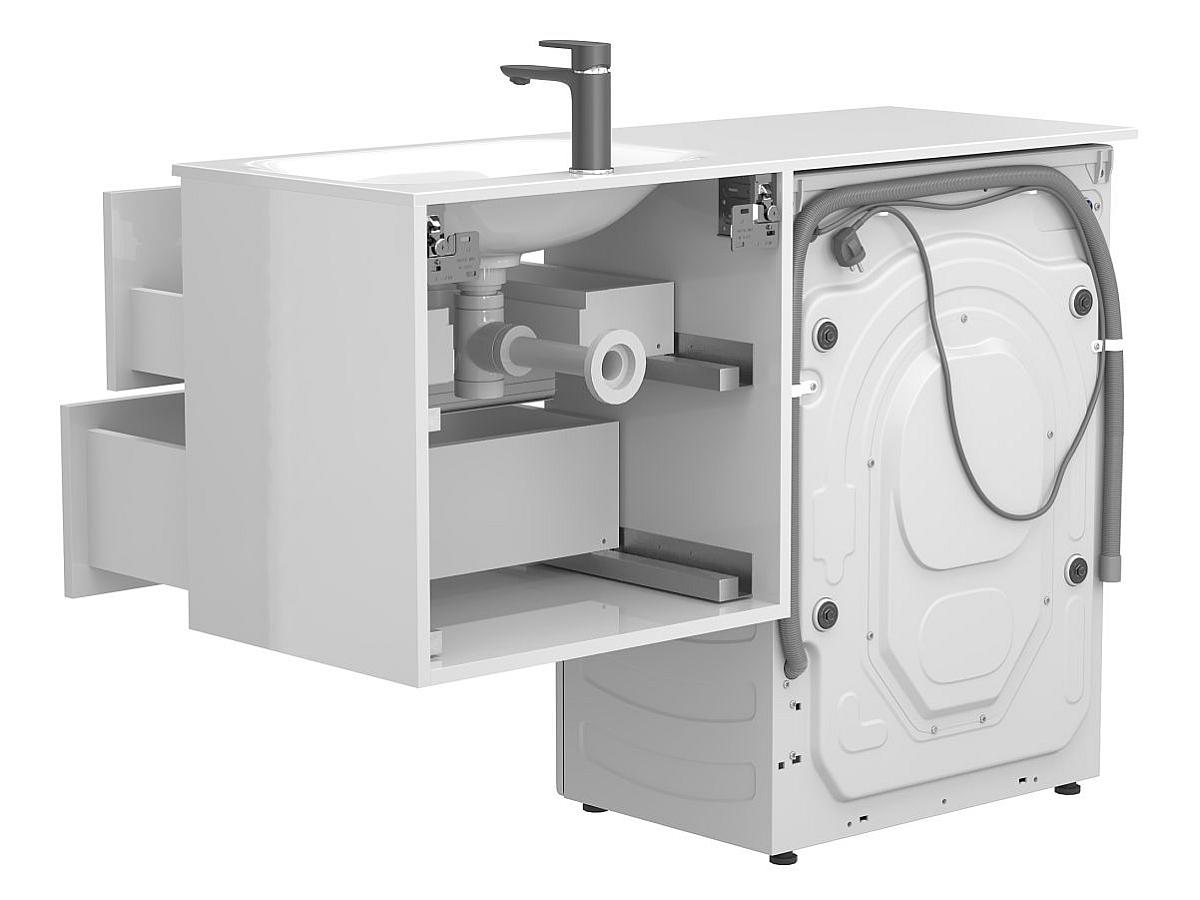 Тумба подвесная LUMO Белая глянцевая с умывальником JESSEL 1200 R