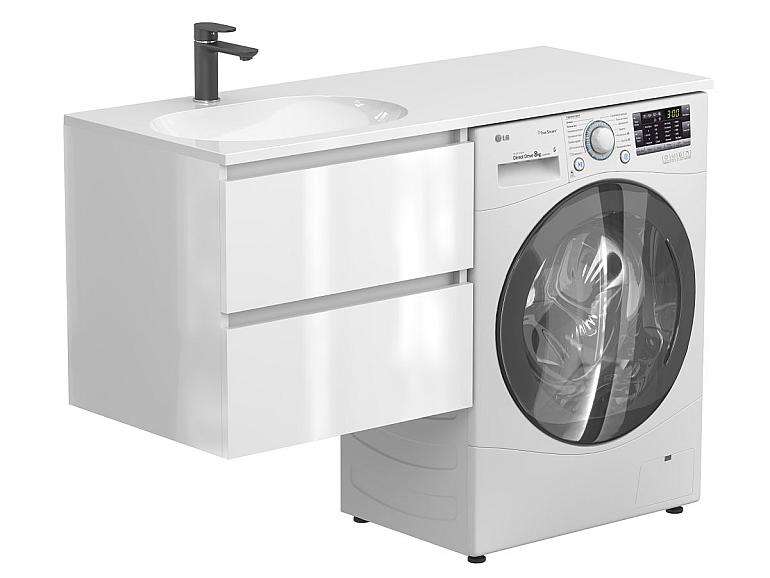 Тумба підвісна LUMO Біла глянцева з умивальником LAKE 1250 L