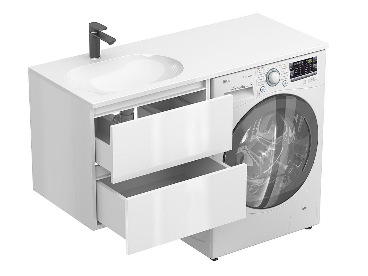 Тумба подвесная LUMO Белая глянцевая с умывальником LAKE 1250 L