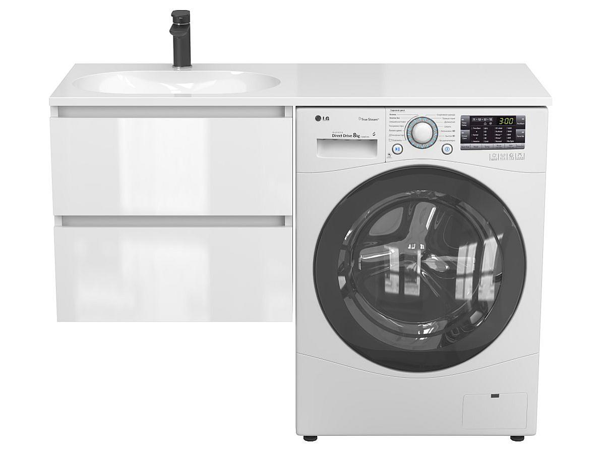 Тумба подвесная LUMO Белая глянцевая с умывальником LAKE 1250 L