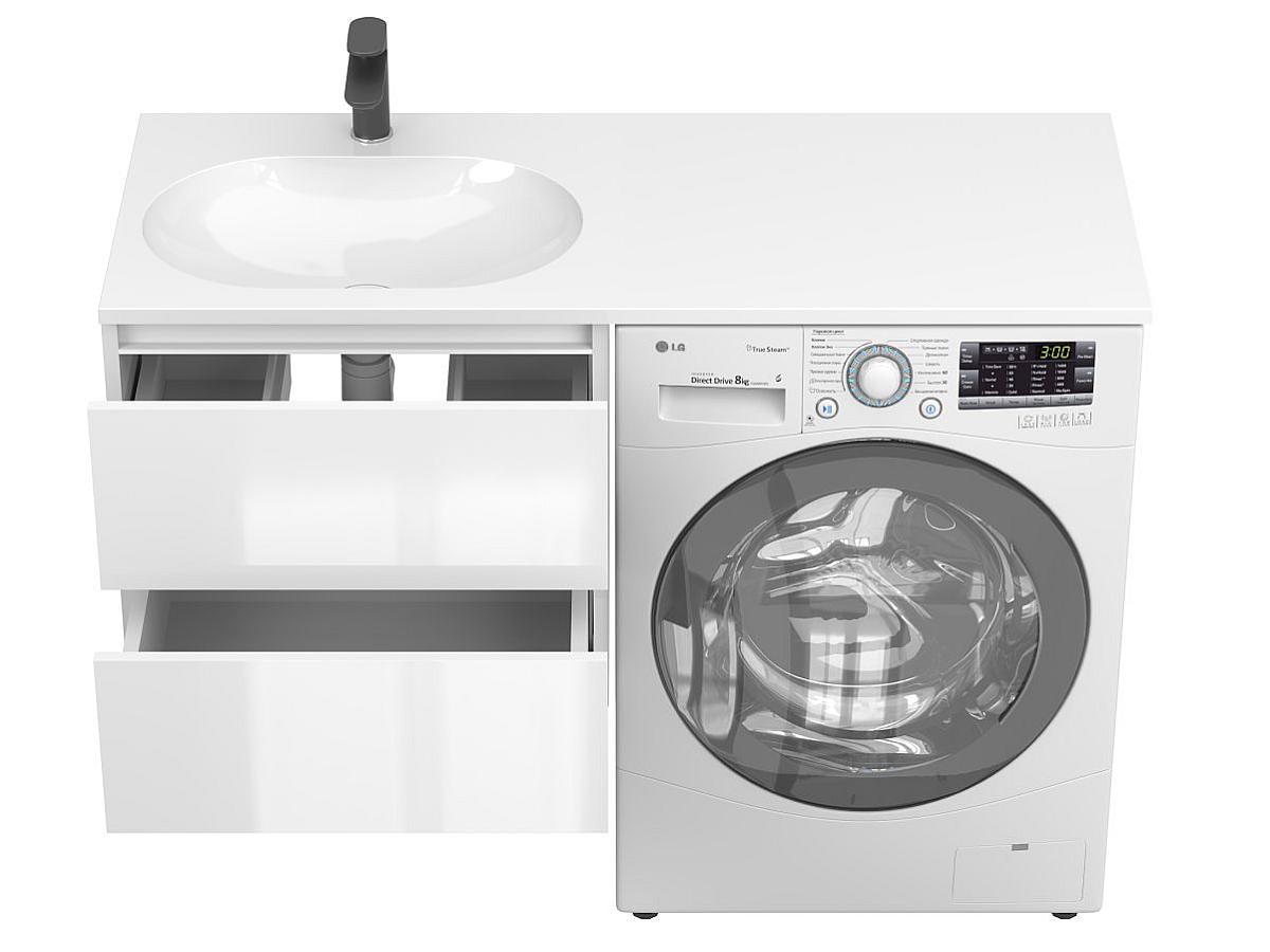 Тумба подвесная LUMO Белая глянцевая с умывальником LAKE 1250 L