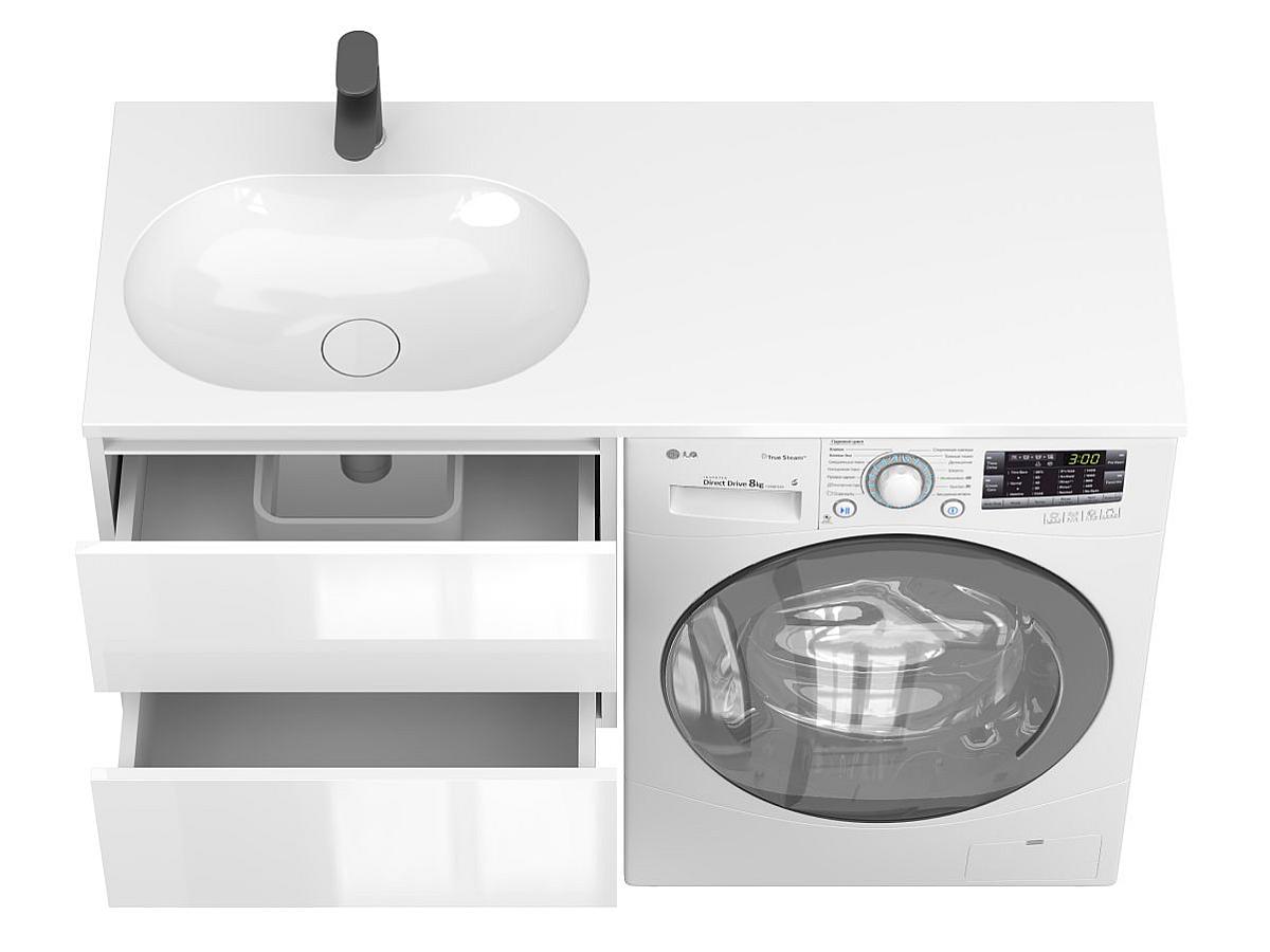 Тумба подвесная LUMO Белая глянцевая с умывальником LAKE 1250 L