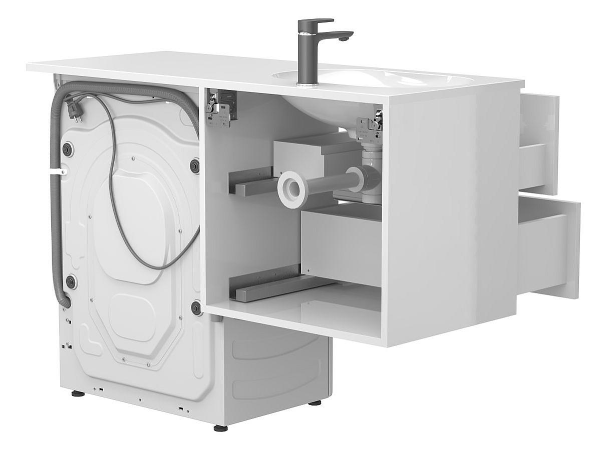 Тумба подвесная LUMO Белая глянцевая с умывальником LAKE 1250 L