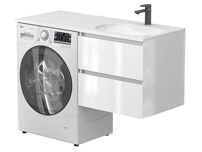 Тумба підвісна LUMO Біла глянцева з умивальником LAKE 1250 R