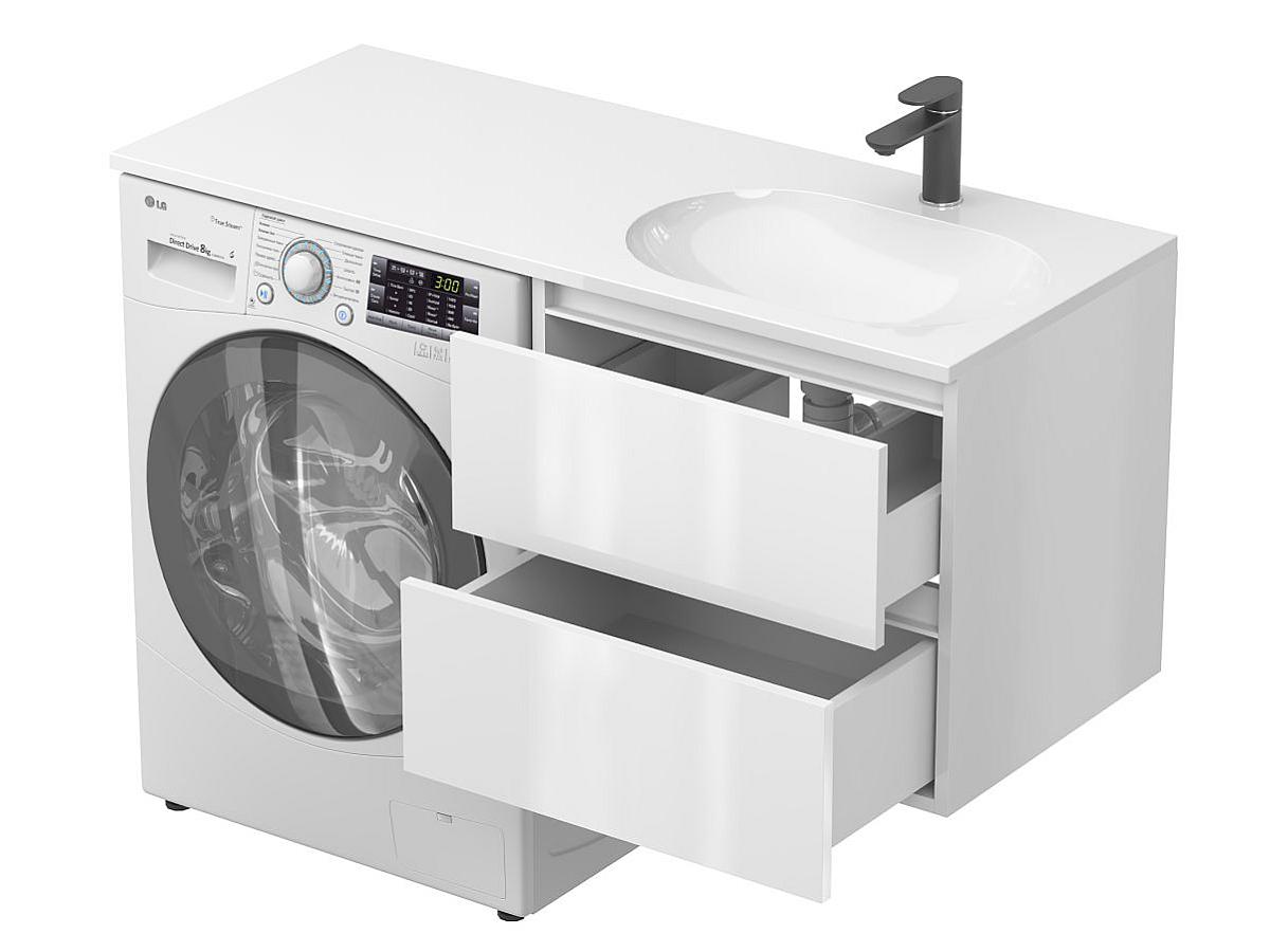 Тумба подвесная LUMO Белая глянцевая с умывальником LAKE 1250 R