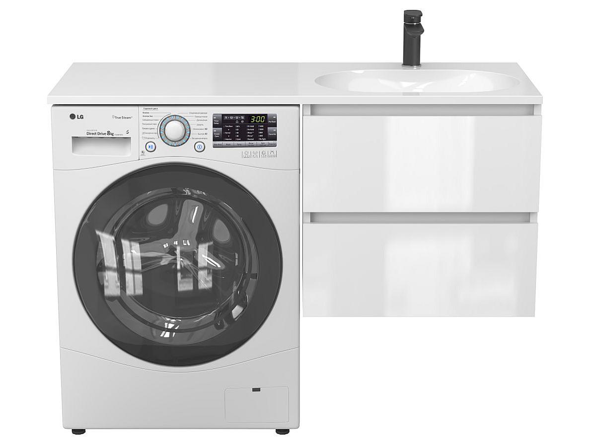 Тумба подвесная LUMO Белая глянцевая с умывальником LAKE 1250 R